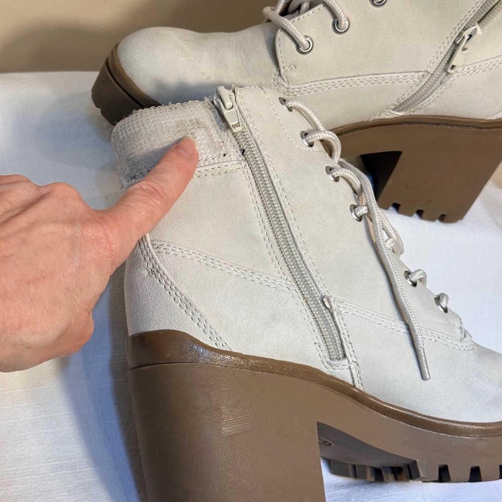 Wild Pair Bentlip Combat Boots Size 7 Cream Lace Up Side Zip Lug Sole Block Heel - Picture 9 of 15